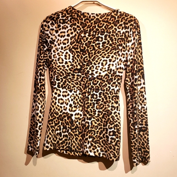 Paisley Sky Blouse Large L Pullover Leopard Print Side Ruching Shirt Top - Picture 3 of 5